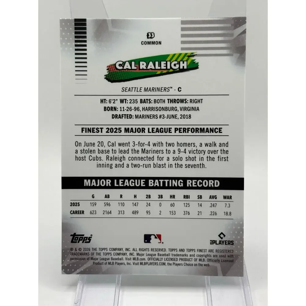 2026 Topps Finest Cal Raleigh Green X-Fractor Refractor 94/99 SP Mariners
